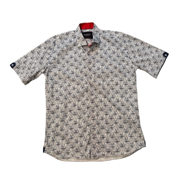 Maceoo Galileo Surge Blue Geometric Print Short Sleeve Button Down Shirt, Sz 3/M - Picture 4 of 15